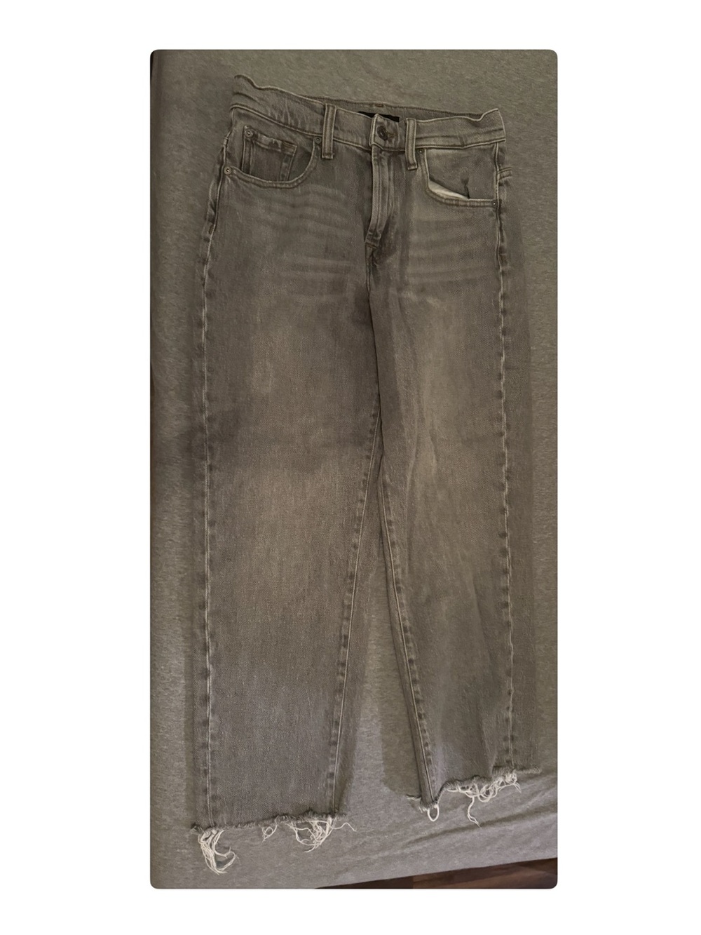 7 For All Mankind Distressed Grey Cropped Straight-Leg Jeans